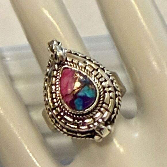 Beautiful Kingman Pink Dahlia Turquoise Poison Ring Womens Southwestern New - Picture 2 of 7